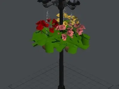 Ornate Streetlamp with Geraniums 3D model