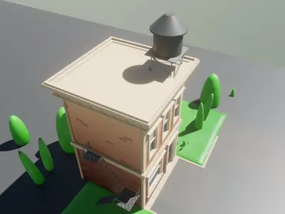 cartoon sylized building with one texture Low-poly 3D model