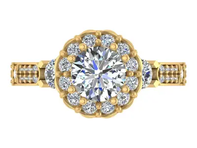  Vintage-Inspired Halo Diamond Engagement Ring 3D print model