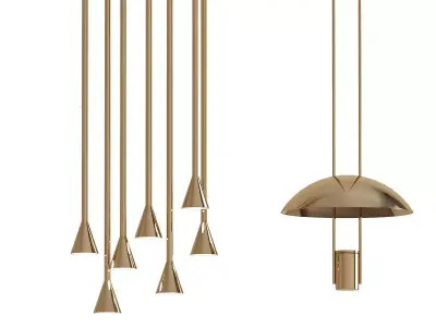 Pendant set of brass lights 3D model