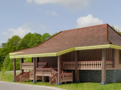 Traditional Houses - Rumah Nuwo Sesat Low-poly 3D model