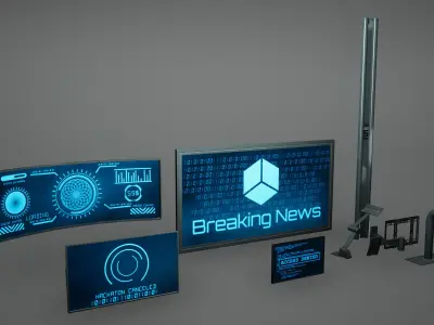 Cyberpunk Sci fi Monitor Set Low Poly  Game Ready Low-poly 3D model