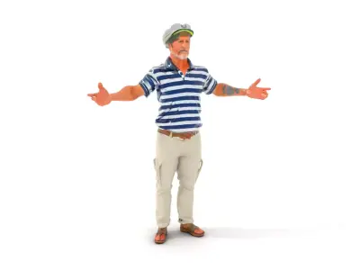 Sea Captain Character Model Patriotic Rigged and Animated Low-poly 3D model