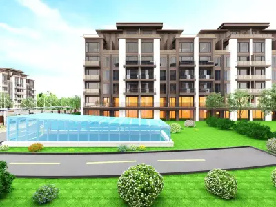 City Block with Parking and Electric Chargers 3D model