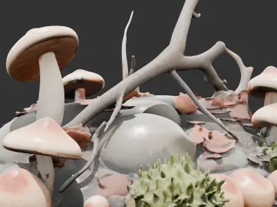 Forest Floor Debris with Mushrooms V2 Low-poly 3D model
