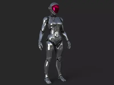 Chrome Robot Woman High Detail  3D model
