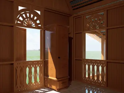 Antique Timber Wardrobe Single Door Carpentered Craft Malaysia 3D model