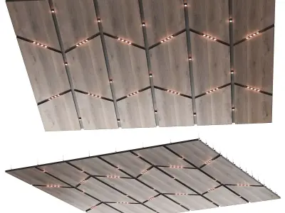 SWooden suspended ceiling with lighting 58 3D model