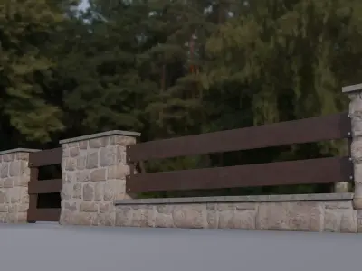 European Stone Fence Low-poly 3D model