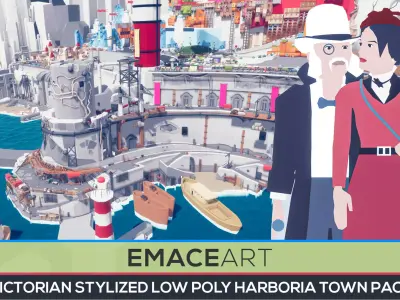 ART DECO Harboria - Stylized Low Poly Town Pack 3D model