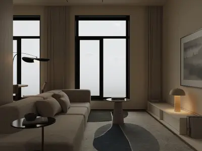 Interior scene kitchen and livingroom 3D model purchase