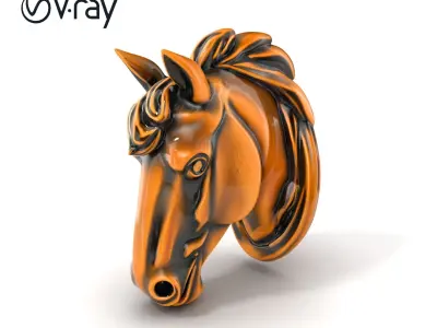 Elegant Bronze Horse Head Door Handle model pack Low-poly 3D model
