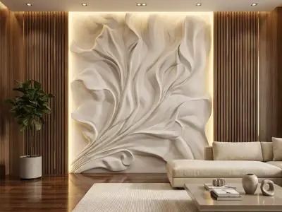 Modern Botanical Relief Panel Wall Decor Set STL Mural CNC 347 3D model