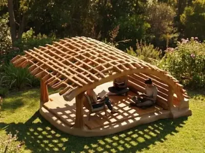 Organic Parametric Woven Timber Pavilion Rustic Garden Shelter Low-poly 3D model