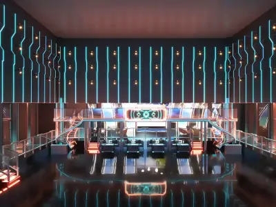 Futuristic Neon Sci-Fi Stage and LED Tunnel Lounge Environment 3D model