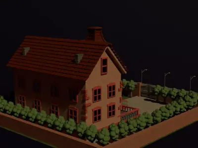Elegant Victorian-Style Brick House 3D Model Low-poly 3D model