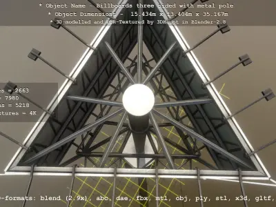 Billboard three sided with metal pole  Low-poly 3D model