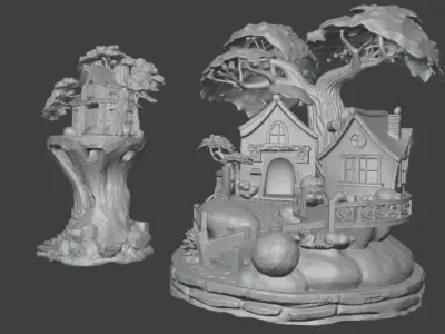 Fantasy Treehouse Village Miniature Fairy House 3D print model
