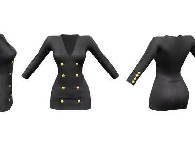 V-Neck Dress With Buttons Low-poly 3D model