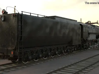  Vintage Locomotive with Trailed Tender Rigged for Maya 