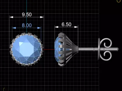Classic 8mm Round Solitaire Stud Earring 3D CAD Jewelry Design 3D print model