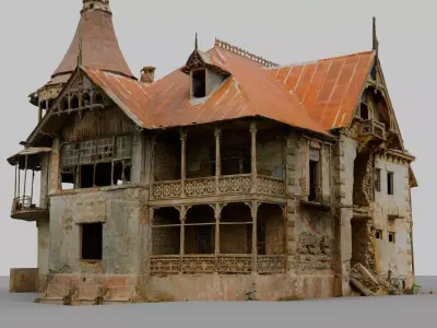 Abandoned House Victorian Manor Ruined Mansion Low-poly 3D model