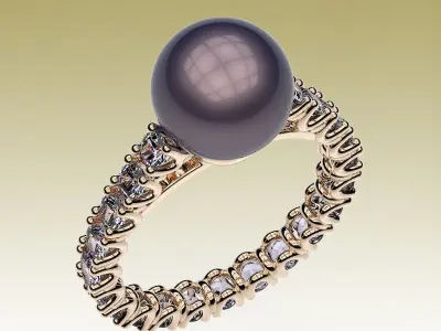 RingPearl tahitian pearl and diamond ring 3D print model