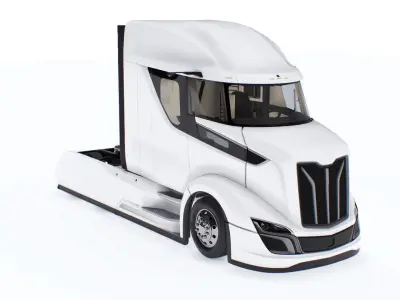  Streamlined Semi Truck White Rigged for Cinema 4D 