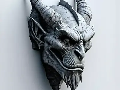 Stone Gargoyle Head Wall Decoration Low-poly 3D model