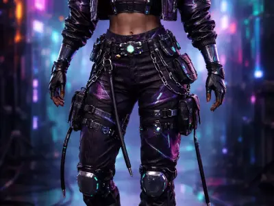 Cyberpunk Female Outfit Game Ready Clothing Set FBX USDZ STL Low-poly 3D model