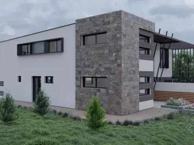 3D Storey House with Swimming Pool and Garage 3D model