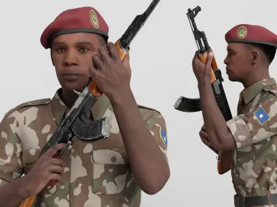  Soldier Marching with Rifle AK-47 Fur 