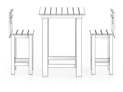 Wooden Table and Chairs 3D model