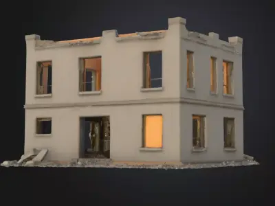 Destroyed Red Brick Building 3D Model Urban War Torn House Low-poly 3D model