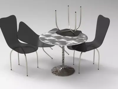 Table And Chair Set Low-poly 3D model