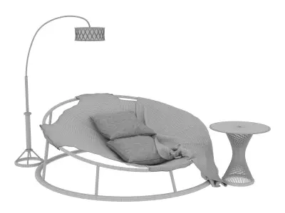 Round rattan chair table floor lamp 3D model