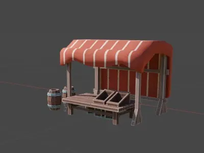 Medieval Street Market Low-poly 3D model