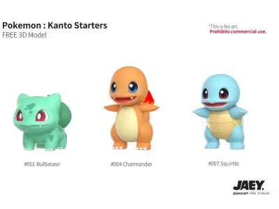 Kanto Starters FREE 3D model Free low-poly 3D model