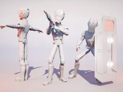 Swat Police Army Stylized Character with shields 3D Rigged 3D model