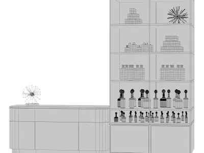 Retail unit with display case and shelving Marble and Brass 3D model