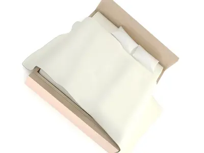 Light Wooden Bed with Pillows 3D model