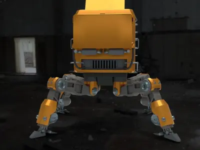 CubeMechine robot with smiley face Low-poly 3D model