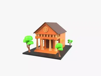 Bank Building 3D Illustration 3D model
