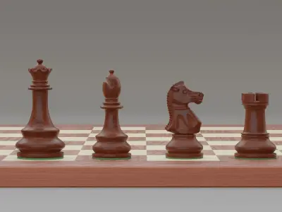 Chess pieces with rigged and posed figurines Low-poly 3D model