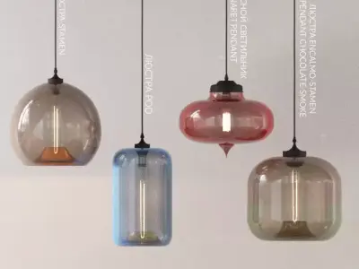 Lights set different colored glass pendant Low-poly 3D model