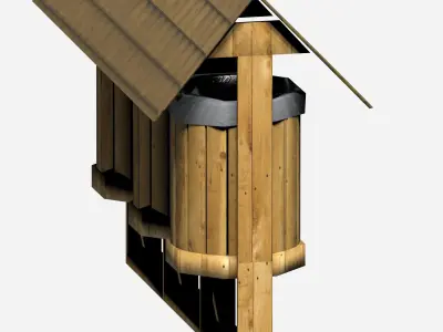 Wooden big triple street dust bin with carrier bag Low-poly 3D model