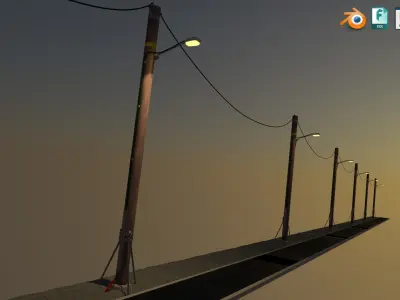 Old western street lightpole Low-poly 3D model