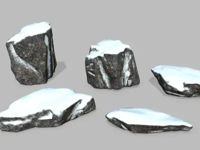 Rock Set with snow Low-poly 3D model