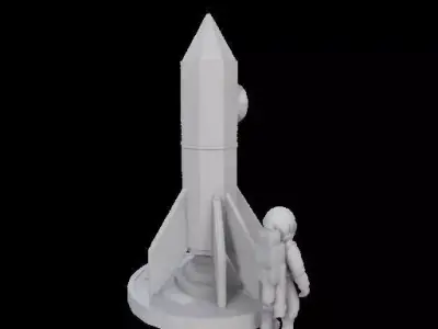 Concrete Rocket and Astronaut Figurine 3D print model