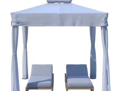 RH TUUCI  ATLANTIS PAVILION CABANA WITH SEBASTIAN TEAK CHAISE Low-poly 3D model